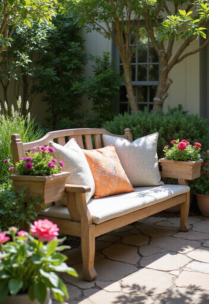 20 Creative Back Patio Ideas That Won't Cost You a Fortune (You’ll Love #9!) - 12. Garden Bench with Planters