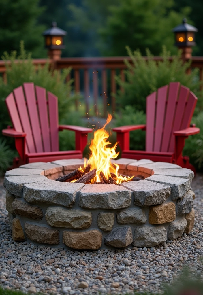 22 Fire Pit Landscaping Ideas to Create the Ultimate Cozy Hangout Spot in Your Backyard! - 1. Rustic Stone Fire Pit with Gravel Surround