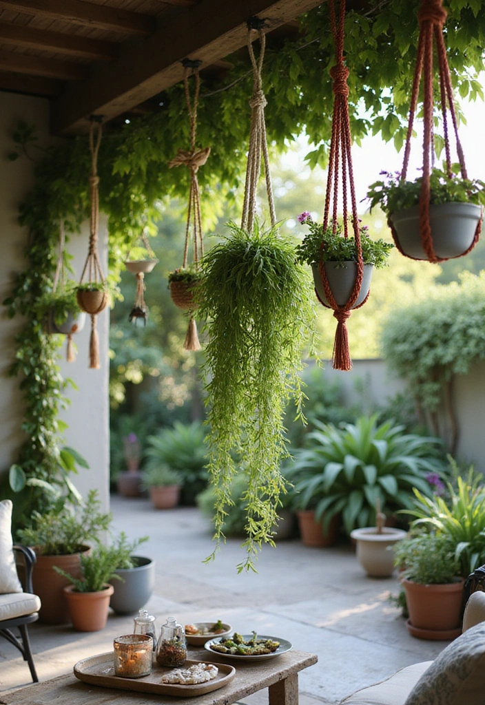 20 Creative Back Patio Ideas That Won't Cost You a Fortune (You’ll Love #9!) - 17. Plant Hanger Displays