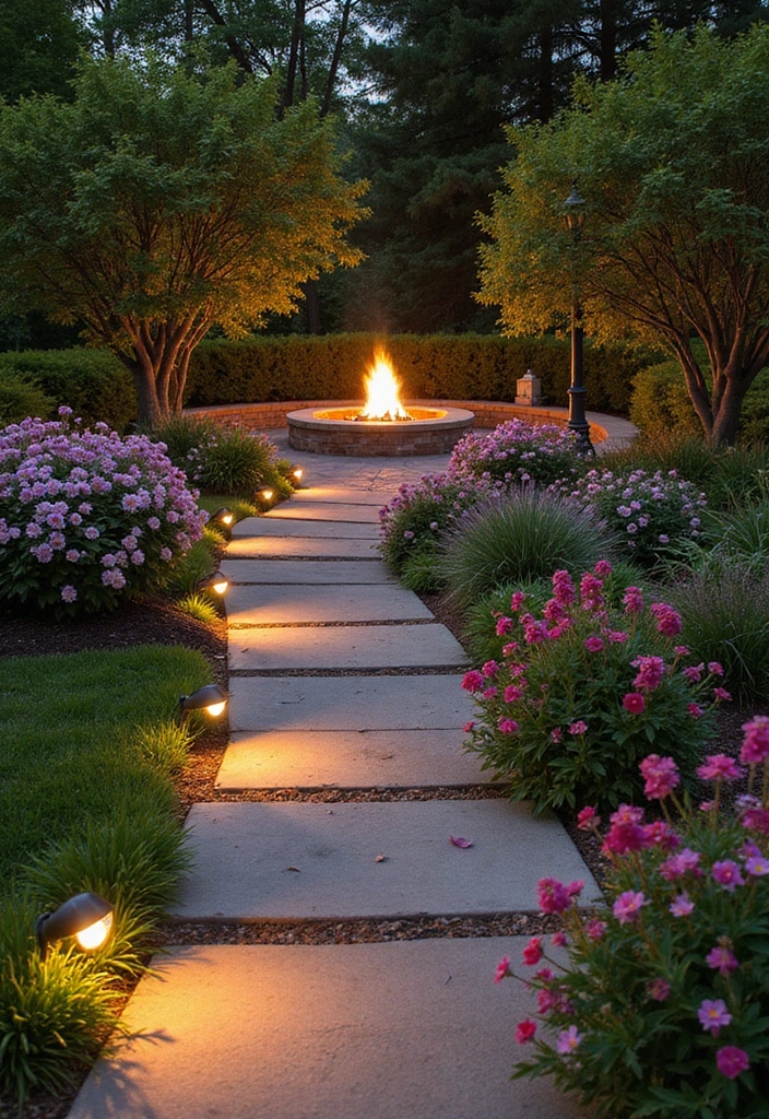 22 Fire Pit Landscaping Ideas to Create the Ultimate Cozy Hangout Spot in Your Backyard! - 20. Fire Pit with a Garden Pathway