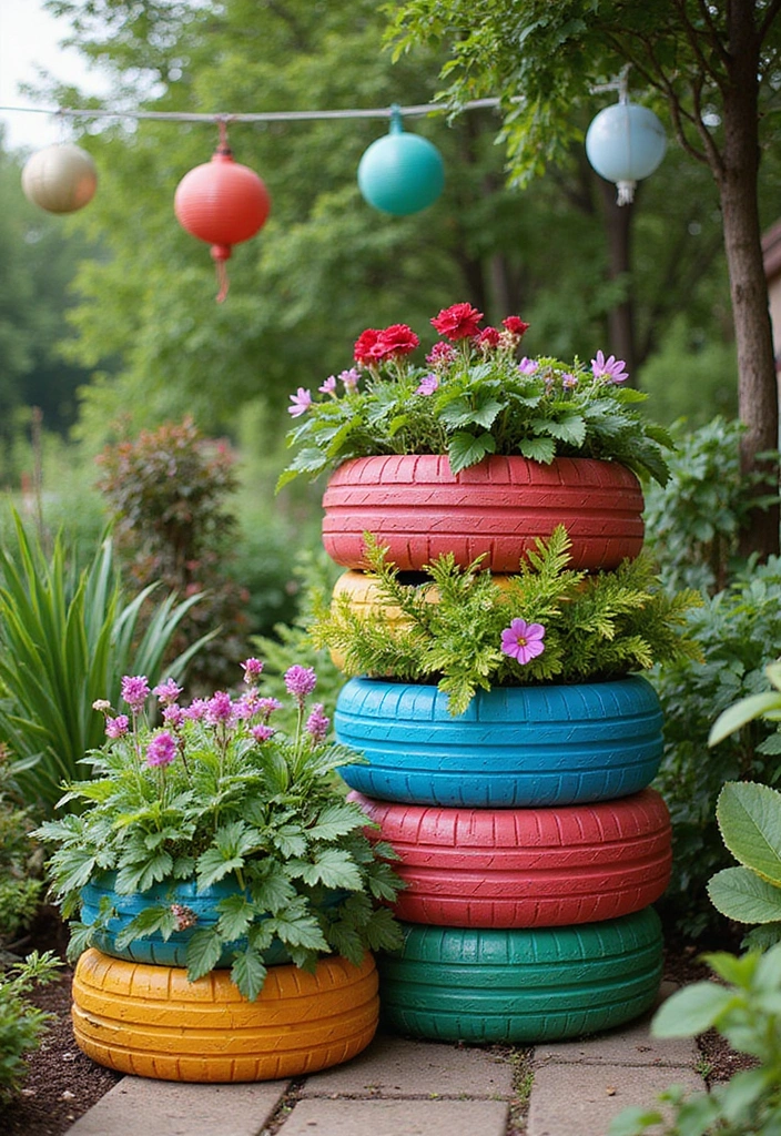 30 Budget-Friendly Garden Crafts That Look Expensive (You Won't Believe How Easy #15 Is!) - 6. Upcycled Tire Planters