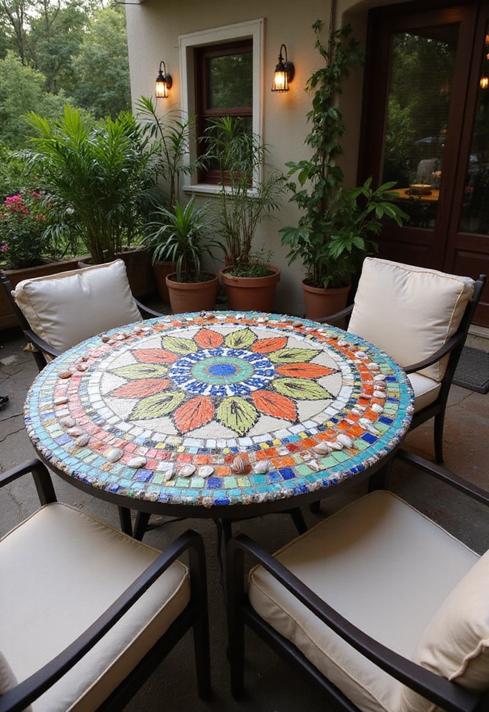 20 Creative Back Patio Ideas That Won't Cost You a Fortune (You’ll Love #9!) - 9. Mosaic Table Decor