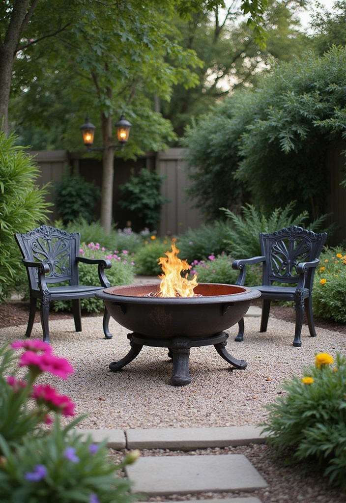 22 Fire Pit Landscaping Ideas to Create the Ultimate Cozy Hangout Spot in Your Backyard! - 6. Vintage Fire Pit with Surrounding Gravel Garden