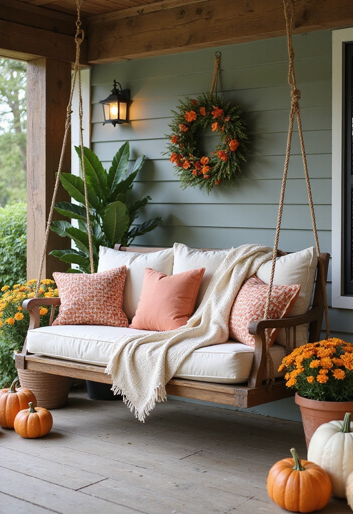 20 Jaw-Dropping Fall Decor Inspirations for Your Front Porch! - 10. Porch Swing Serenity