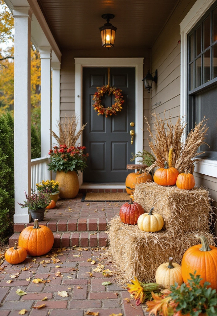 20 Jaw-Dropping Fall Decor Inspirations for Your Front Porch! - 20. Traditional Harvest Festival Vibes