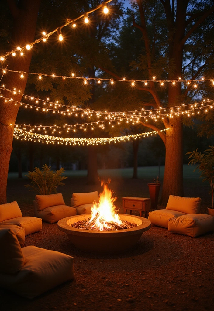 22 Fire Pit Landscaping Ideas to Create the Ultimate Cozy Hangout Spot in Your Backyard! - 18. Fire Pit with Fairy Lights
