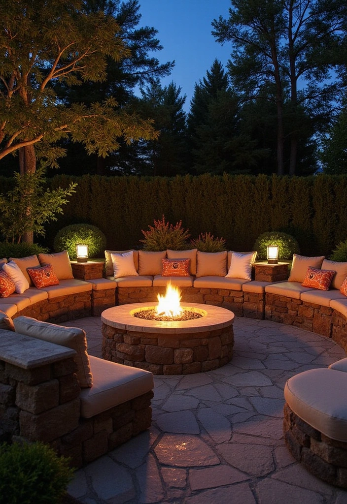 22 Fire Pit Landscaping Ideas to Create the Ultimate Cozy Hangout Spot in Your Backyard! - 15. Fire Pit Surrounded by a Stone Wall