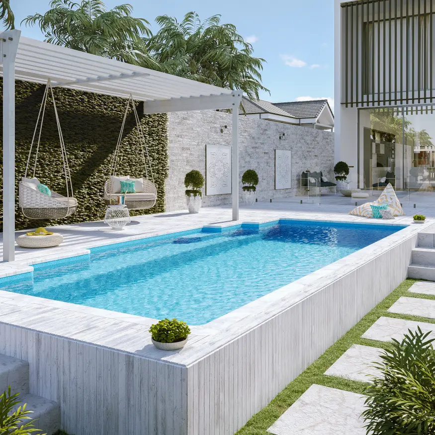 20 Stunning Semi-Inground Pool Designs for Your Backyard Oasis (You Won't Believe #8!) - 20. Stylish Rectangular Pool