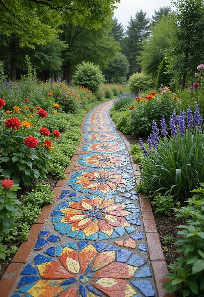 30 Budget-Friendly Garden Crafts That Look Expensive (You Won't Believe How Easy #15 Is!) - 12. Mosaic Garden Path