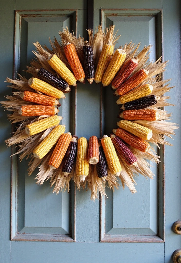 17 DIY Fall Wreaths for Your Front Door That Are Easier Than You Think! - 10. Harvest Corn Wreath