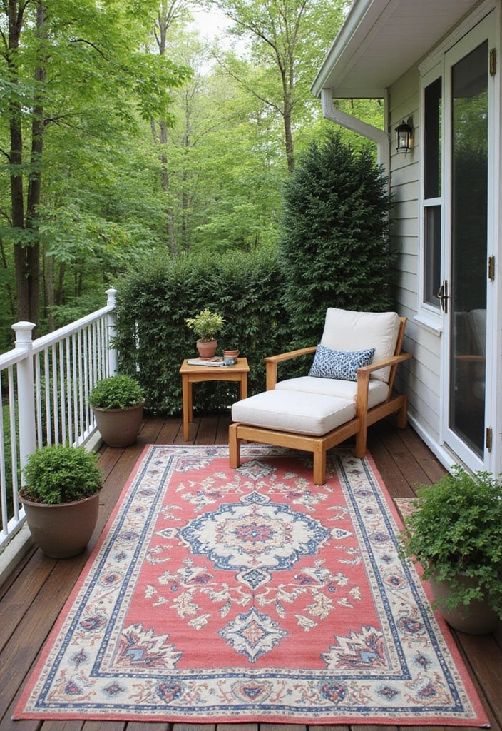 20 Small Deck Decorating Ideas That Will Transform Your Outdoor Space! - 5. Outdoor Rugs