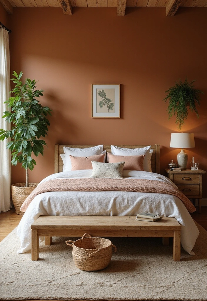 25 Master Bedroom Feature Wall Inspirations That'll Leave You Breathless (#16 Is a Must-See!) - 9. Warm Earthy Tones