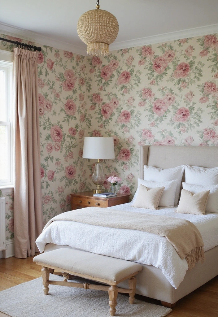 25 Master Bedroom Feature Wall Inspirations That'll Leave You Breathless (#16 Is a Must-See!) - 5. Striking Floral Wallpaper