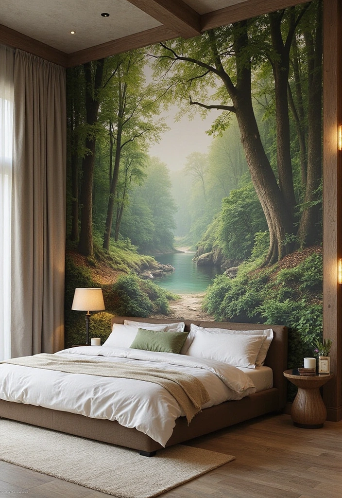 25 Master Bedroom Feature Wall Inspirations That'll Leave You Breathless (#16 Is a Must-See!) - 2. Nature-Inspired Murals