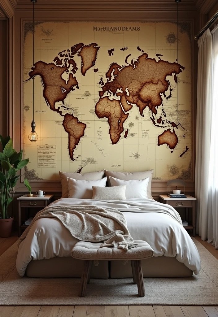 25 Master Bedroom Feature Wall Inspirations That'll Leave You Breathless (#16 Is a Must-See!) - 22. Vintage Maps