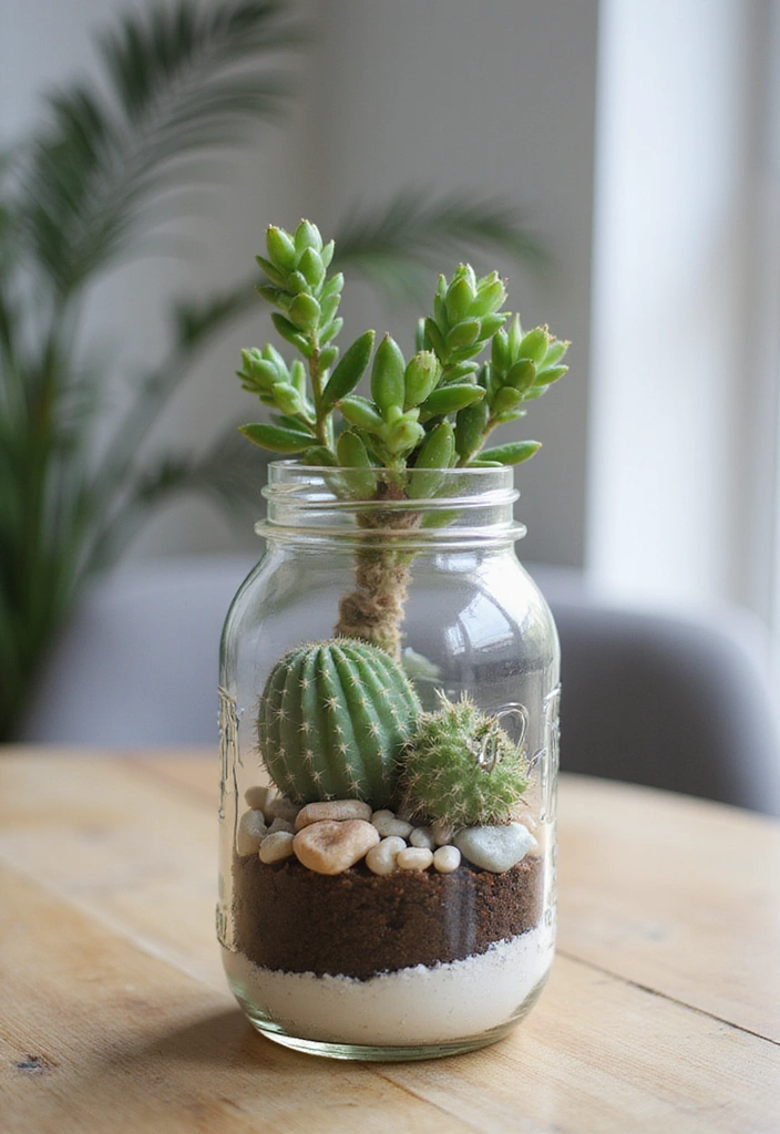 20 Stunning Mason Jar Flower Arrangements You Can Make Today (Prepare to Be Amazed!) - 18. Succulent and Cacti Combo