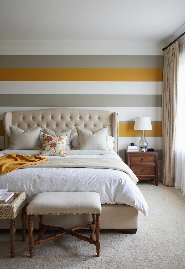 25 Master Bedroom Feature Wall Inspirations That'll Leave You Breathless (#16 Is a Must-See!) - 23. Eye-Catching Stripes