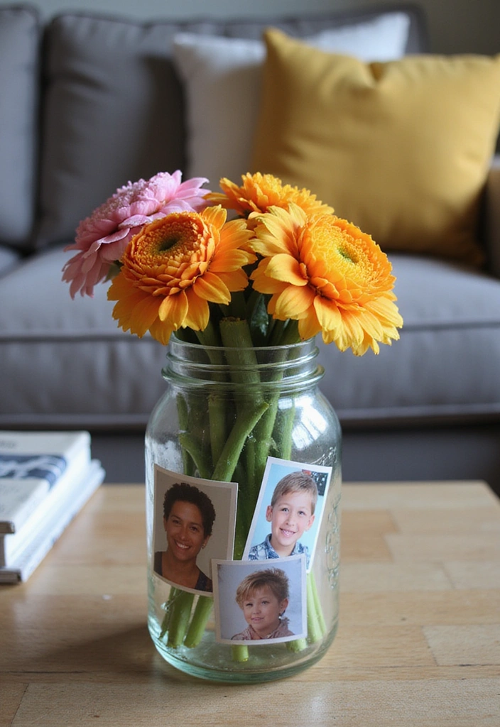 20 Stunning Mason Jar Flower Arrangements You Can Make Today (Prepare to Be Amazed!) - 20. Personal Touch with Photos