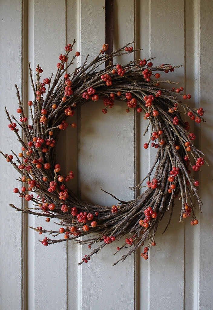 17 DIY Fall Wreaths for Your Front Door That Are Easier Than You Think! - 9. Branch and Berry Wreath