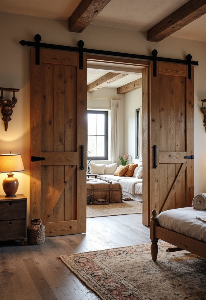 25 Master Bedroom Feature Wall Inspirations That'll Leave You Breathless (#16 Is a Must-See!) - 18. Rustic Charm with Barn Doors