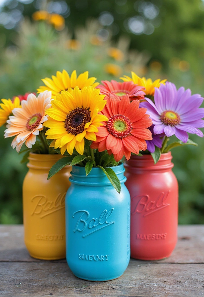 20 Stunning Mason Jar Flower Arrangements You Can Make Today (Prepare to Be Amazed!) - 15. Creative Painted Jars
