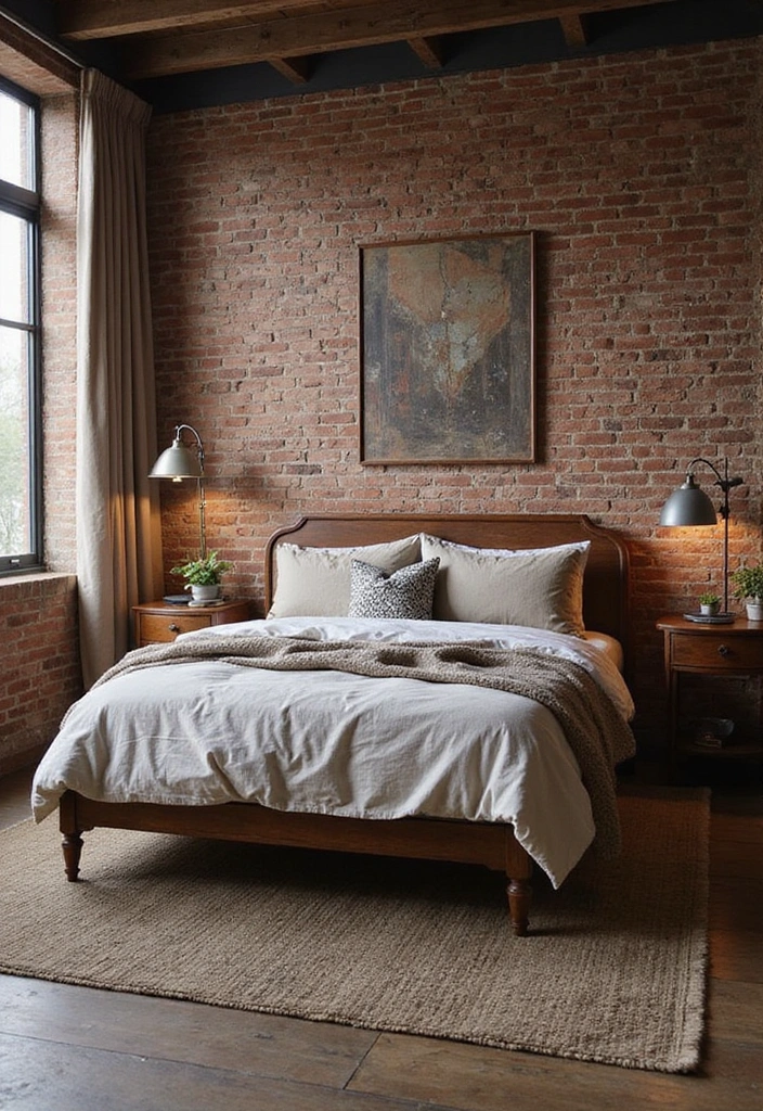 25 Master Bedroom Feature Wall Inspirations That'll Leave You Breathless (#16 Is a Must-See!) - 6. Industrial Chic Brick