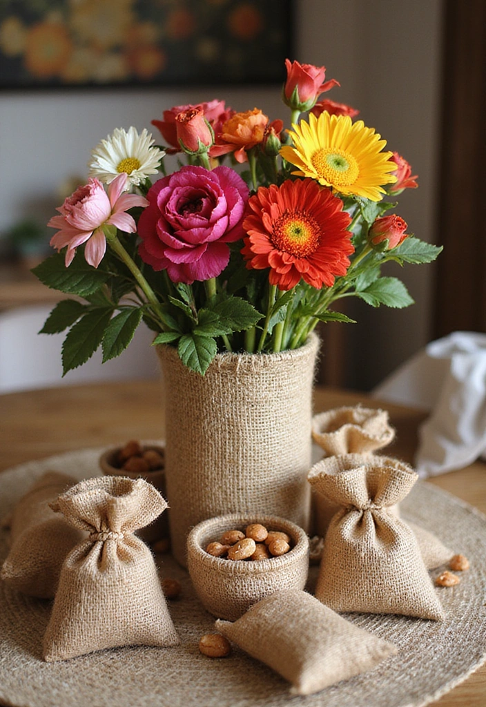 25 Stunning Fall Centerpieces for Your Table That Will Leave Guests in Awe! - 14. Bright Burlap