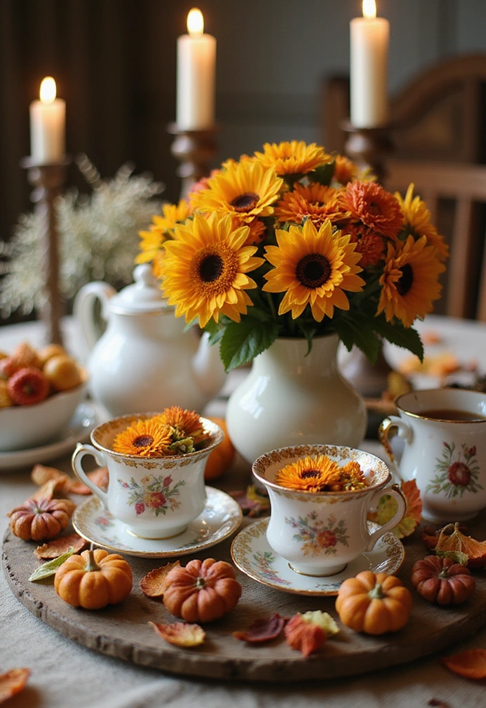 25 Stunning Fall Centerpieces for Your Table That Will Leave Guests in Awe! - 15. Autumn Tea Party