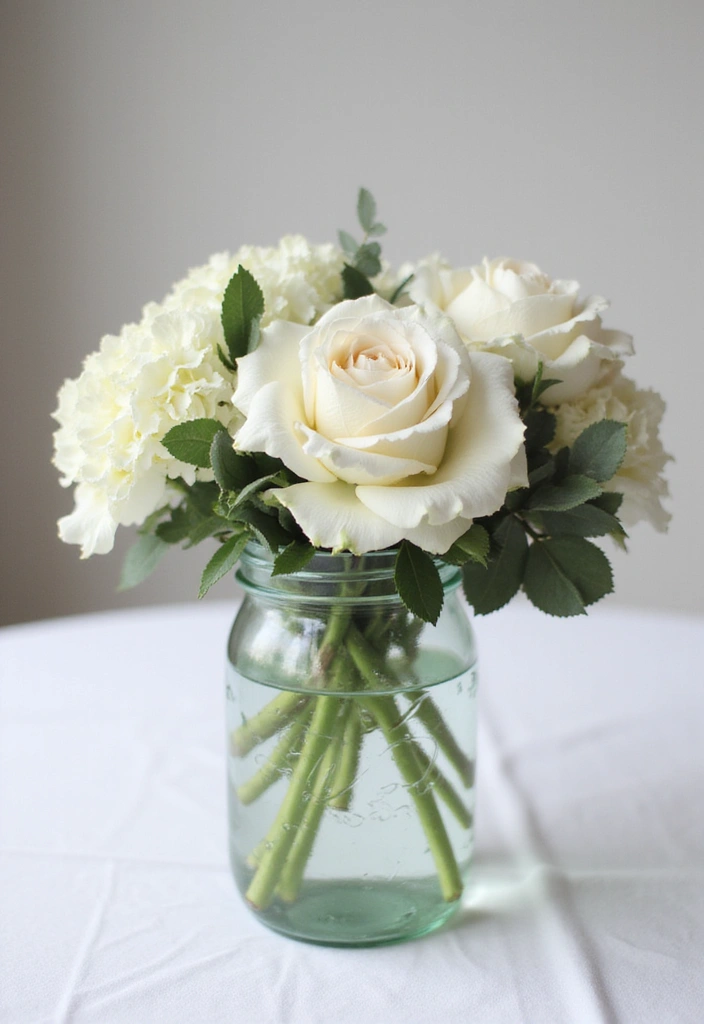 20 Stunning Mason Jar Flower Arrangements You Can Make Today (Prepare to Be Amazed!) - 2. Elegant White and Green