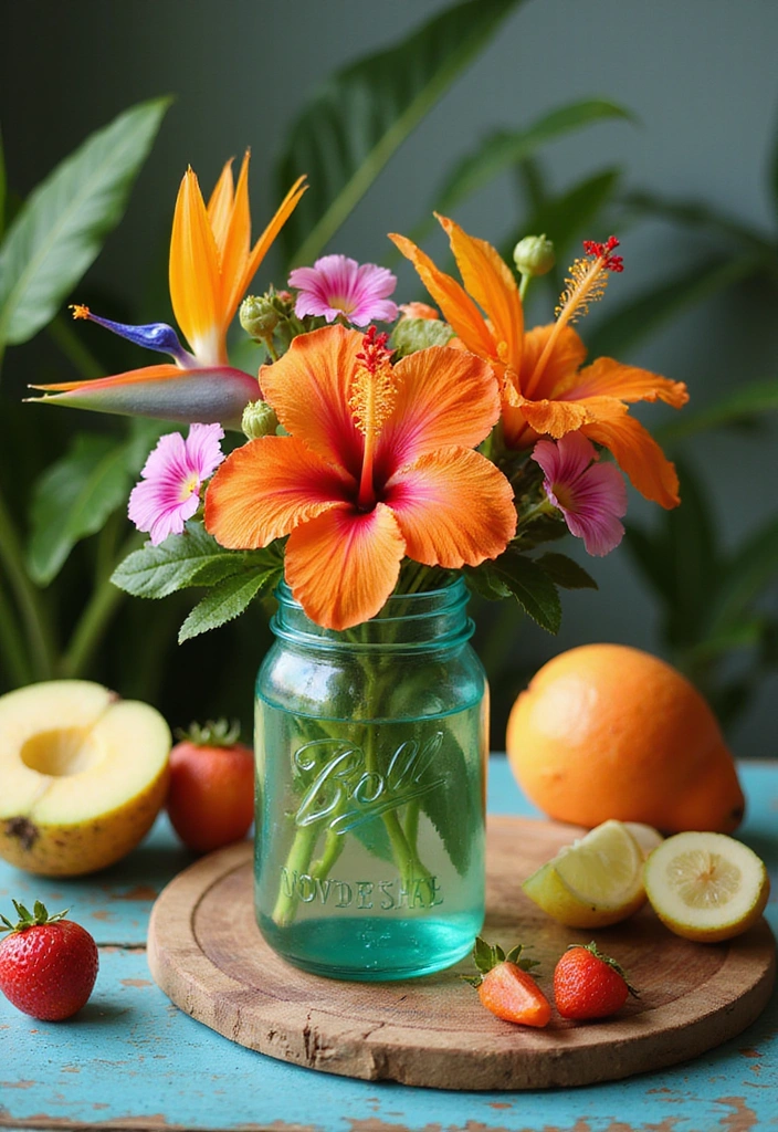 20 Stunning Mason Jar Flower Arrangements You Can Make Today (Prepare to Be Amazed!) - 5. Tropical Paradise