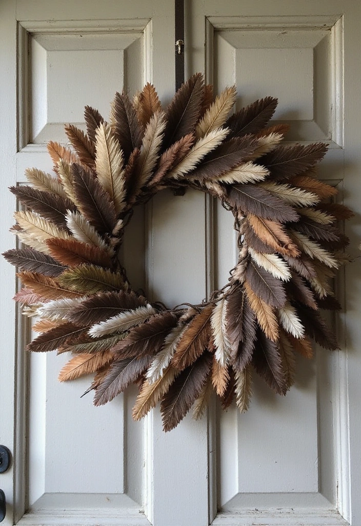 17 DIY Fall Wreaths for Your Front Door That Are Easier Than You Think! - 16. Feather and Leaf Wreath