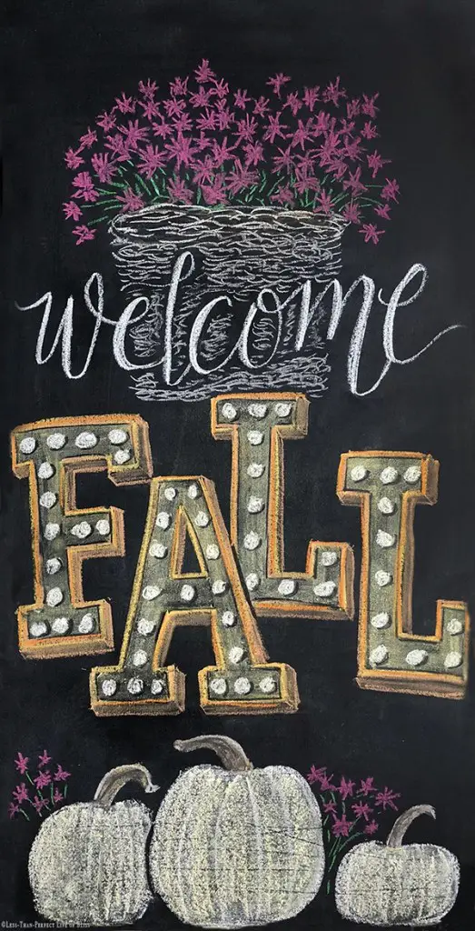 20 Creative Fall Chalkboard Art Ideas You Can DIY This Season! - 15. Welcome Fall with Flowers