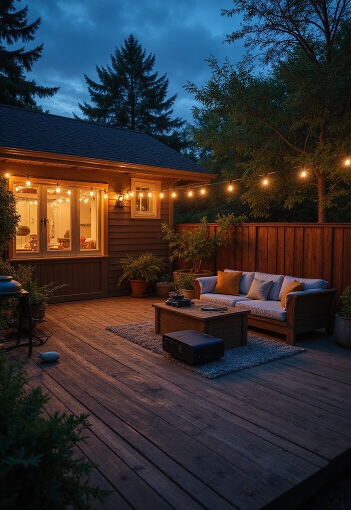 20 Small Deck Decorating Ideas That Will Transform Your Outdoor Space! - 20. Cozy Movie Night Setup