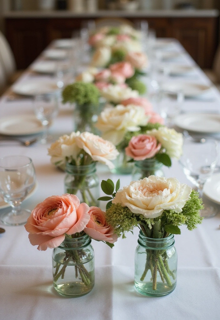 20 Stunning Mason Jar Flower Arrangements You Can Make Today (Prepare to Be Amazed!) - 12. Sweetheart Table Decor