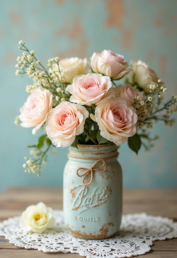 20 Stunning Mason Jar Flower Arrangements You Can Make Today (Prepare to Be Amazed!) - 14. Vintage Charm with Lace