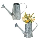 MyGift 7 Inch Small Rustic Galvanized Metal Decorative Vases in Vintage Style Watering Can Design for Dried Flowers and Artificial Plants, Set of 2 - Handcrafted in India