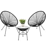 Best Choice Products 3-Piece Outdoor Acapulco All-Weather Patio Conversation Bistro Set w/Plastic Rope, Glass Top Table and 2 Chairs - Black Best Choice Products 3-Piece Outdoor Acapulco All-Weather Patio Conversation Bistro Set w/Plastic Rope, Glass Top Table and 2 Chairs - Black