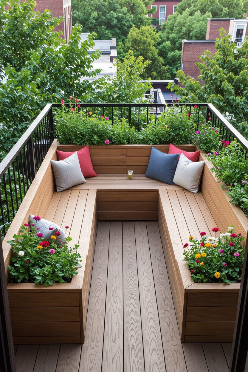 Built-In Bench Planter Combo Along The Railing