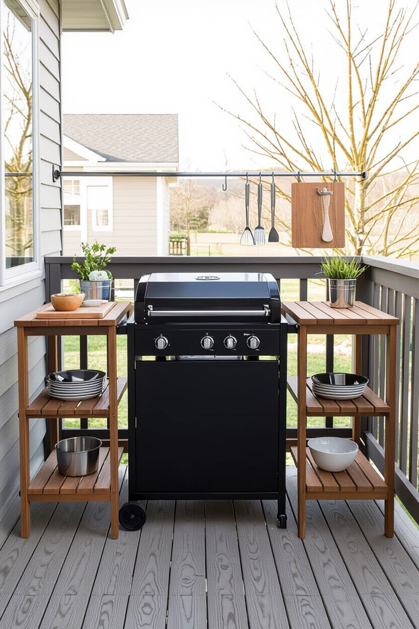 Slim Grill Station With Fold-Down Side Tables