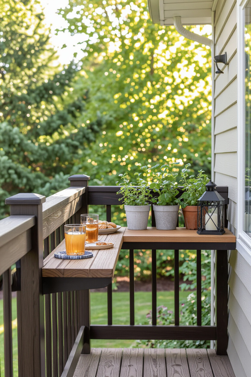 Narrow Railing Shelf For Drinks And Plants