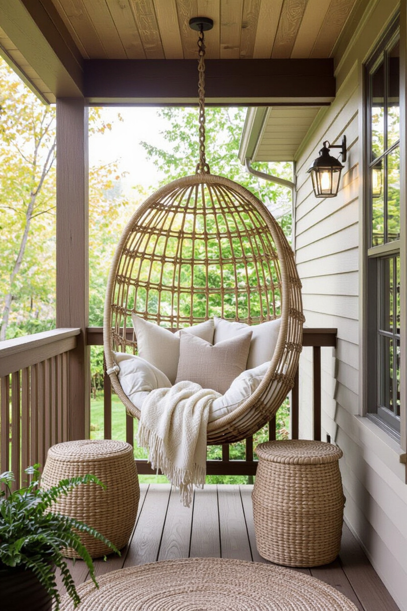 Hanging Chair In A Corner Nook