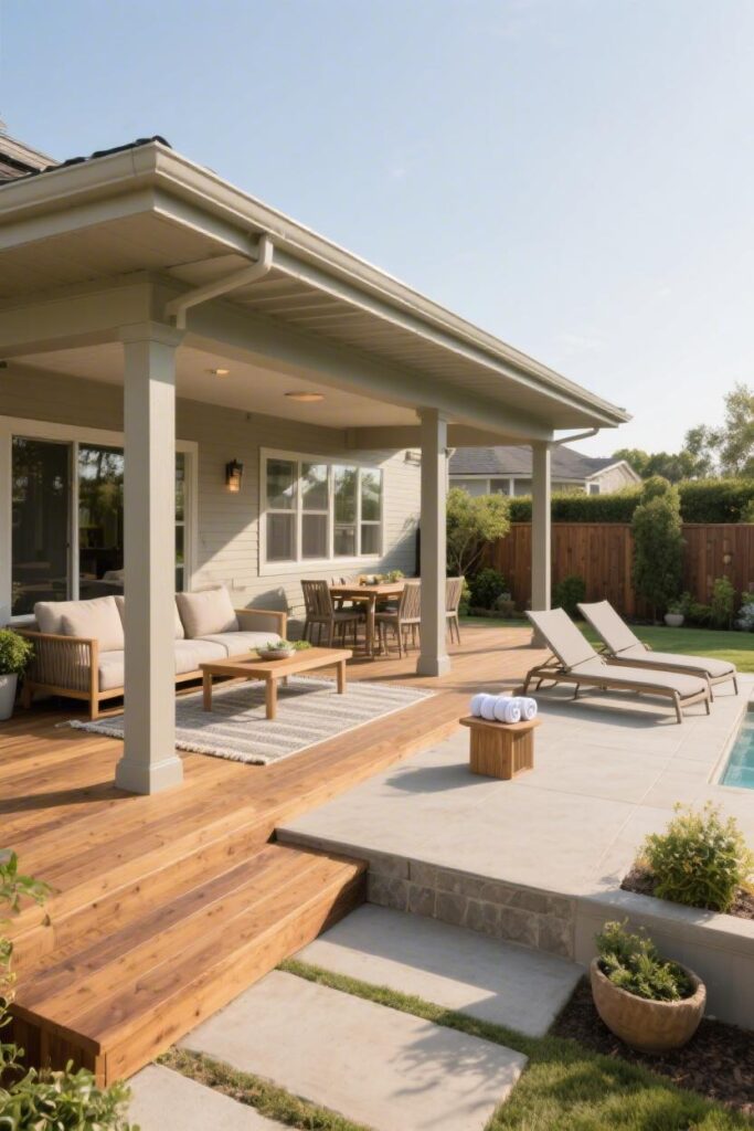 Covered Deck With Open Patio For Sun
