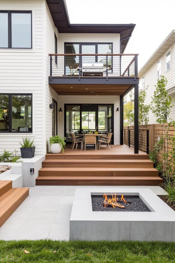 Raised Dining Deck With Ground-Level Grilling Pad