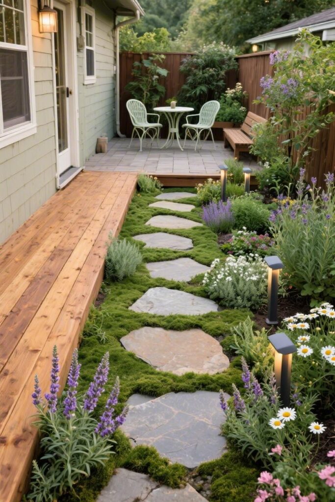 Garden Path Patio Off A Side Deck