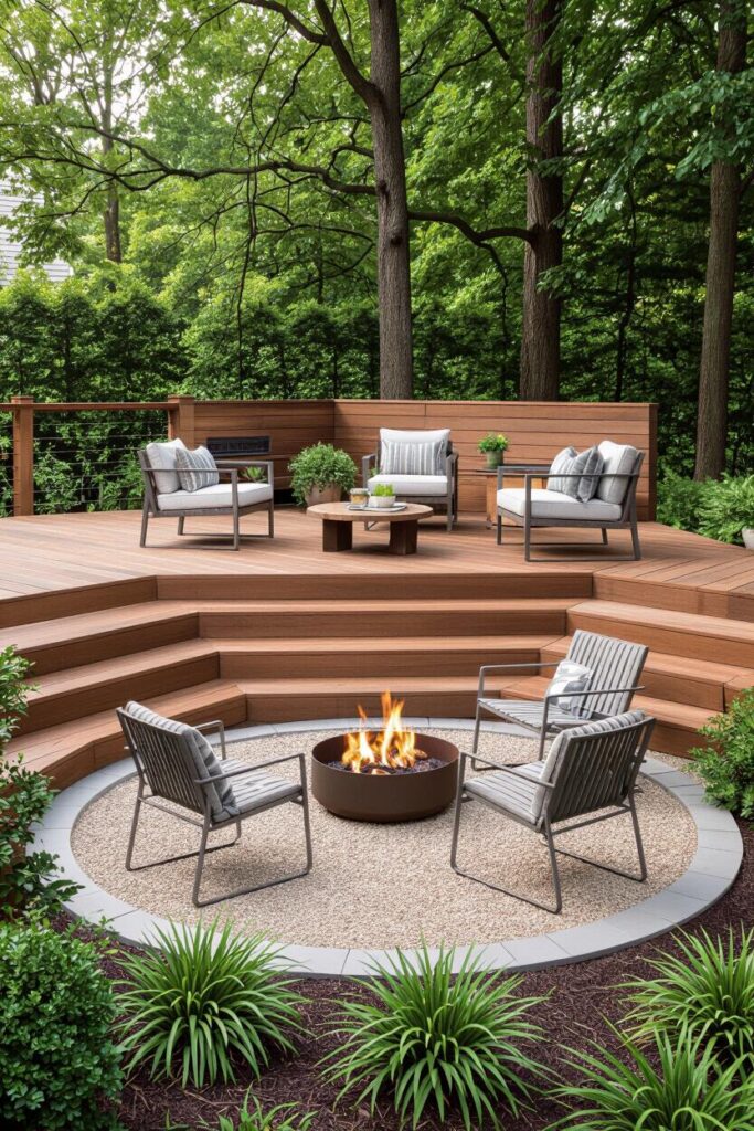 Deck Step-Down To Fire Pit Patio