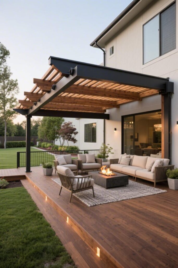 Cantilevered Pergola Over Seating