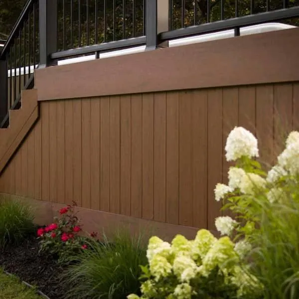 Composite boards installed as low-maintenance skirting beneath a porch
