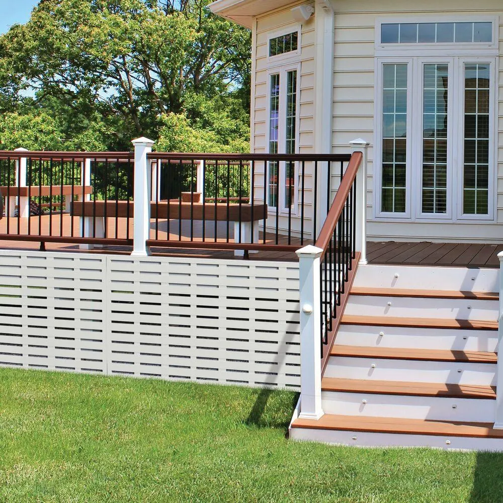 Decorative screen panels used instead of traditional porch lattice