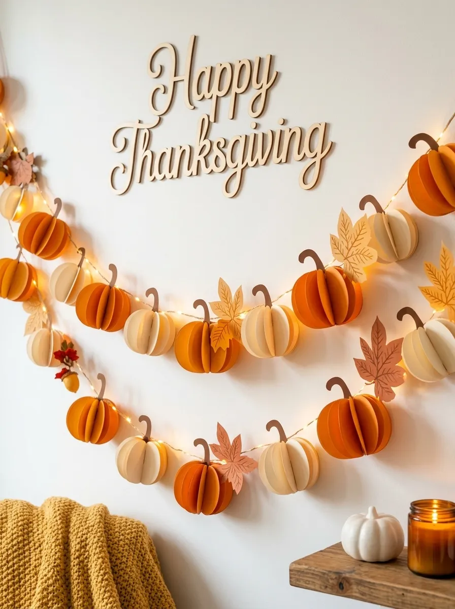 Bring Warmth to Your Home with This DIY 3D Paper Pumpkin Garland for Thanksgiving