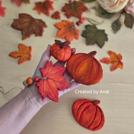 Painted Clay Pumpkins & Leaves